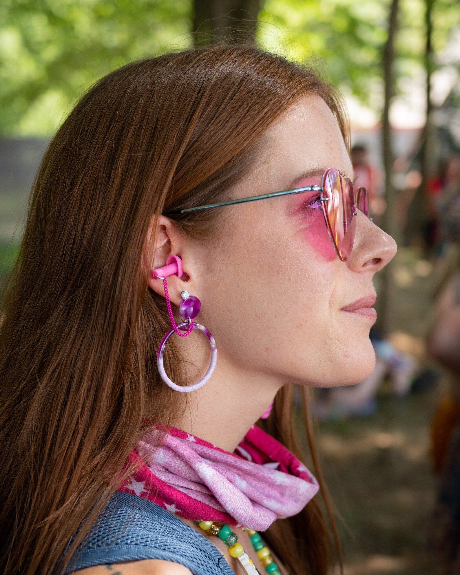 pink hoop earplug earrings