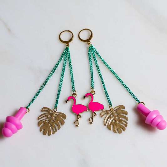 flamingo earplug earrings